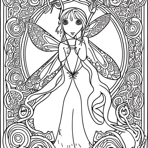 Mystical Fairies Coloring Page Black And White · Creative Fabrica