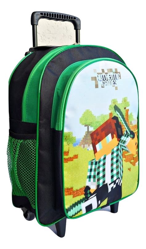 Mochila Authentic Minecraft Rodinhas Lancheira Estojo Verde