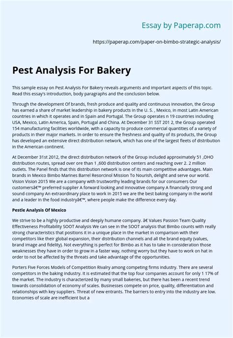 Pest Analysis For Bakery Essay Example