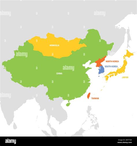 East Asia Region. Map of countries in eastern Asia. Vector illustration ...