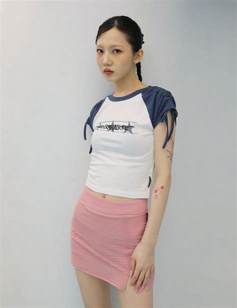 MUSINSA UGLYSHADOW SHIRRING STAR CROP TOP BLUE