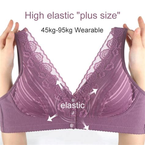 Womens Front Closure Cotton Bra Button Snap Closure Comfort Wireless