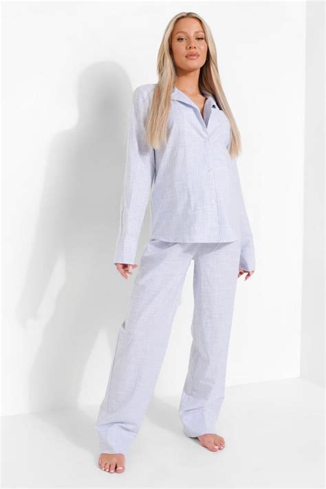 Womens Maternity Cotton Stripe Trouser Pj Set Boohoo Uk