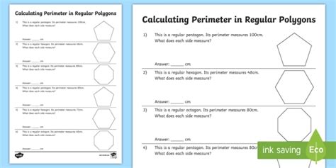 Calculating Perimeter of Shapes Worksheet (Regular Polygons)