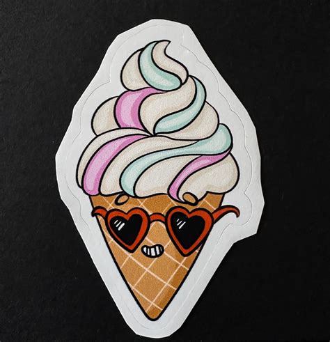 Cute Kawaii Soft Serve Ice Cream Cone Vinyl Kiss Cut Sticker Waterproof Dishwasher Safe Etsy