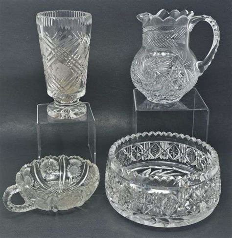 Vintage Pressed Glass Vase Pitcher Bon Bon Dish And Sawtooth Bowl