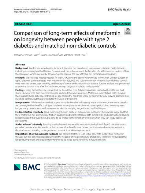 Pdf Comparison Of Long Term Effects Of Metformin On Longevity Between People With Type 2