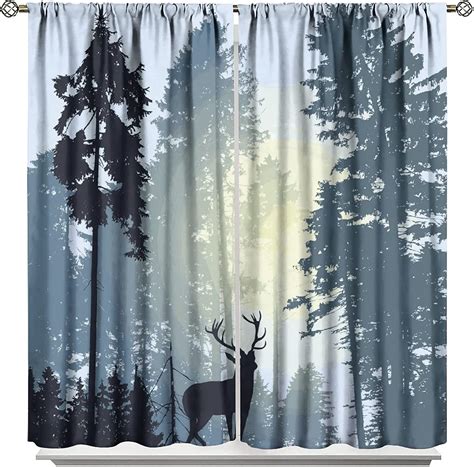 Amazon Deer Blackout Curtain Morning Sunrise Forest Rustic