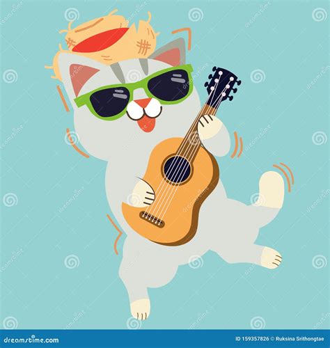 El Lindo Personaje Del Gato Tocando Una Guitarra Un Gato Usa Un