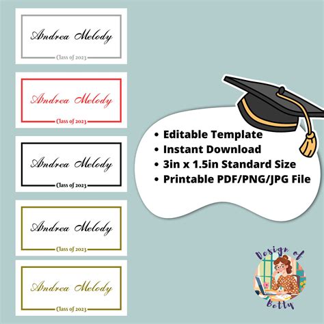 Editable Graduation Name Card Template, Printable Class 2023 Graduation
