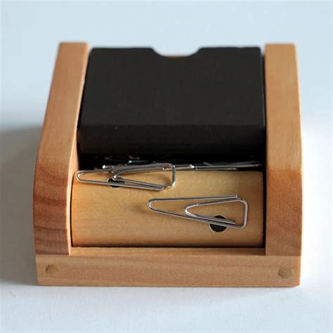 Wood paper clip dispenser office clip holder paperclip box magnetic ...