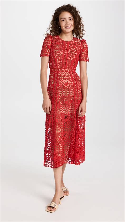 Self Portrait Red Guipure Lace Midi Dress Lyst