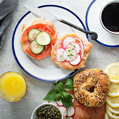 Bagels and lox platter 15748541 Stock Photo at Vecteezy