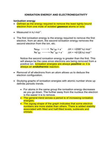 Ionisation Energy And Electronegativity