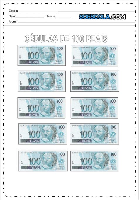 Cedulas De Real Para Imprimir - Cédulas de 100 reais para imprimir - SÓ ESCOLA