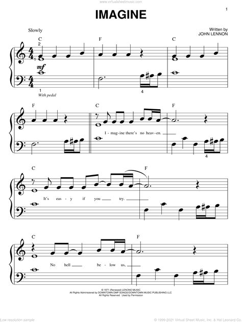 Free Printable Imagine Piano Sheet Music Easy - Printable Templates