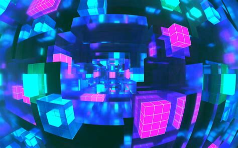 Cubes 3d Art Geometric Shapes Voxel Neon Geometry Hd Wallpaper Peakpx