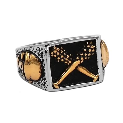 Anillo de calavera de béisbol doble para hombre y niño joyería de