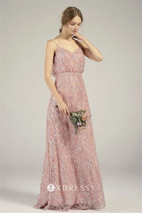 Blush Sequin Overlaid V Neck Cowl Back Bridesmaid Dress Xdressy