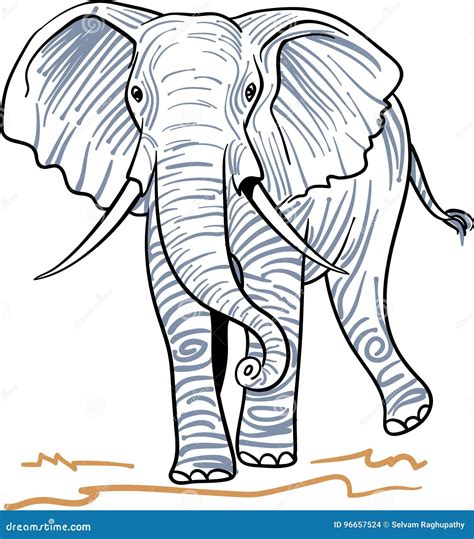 Walking Elephant Line Art Vector Illustration | CartoonDealer.com #96657524