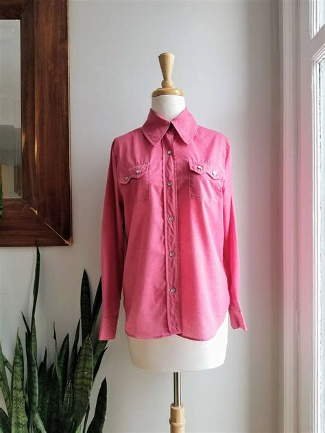 60s Magenta Pearl Snap Topduewoodie Western Shirt60s Cowgirl Etsy