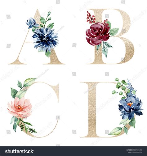 Letters Set Floral Alphabet Watercolor Flowers Stock Illustration