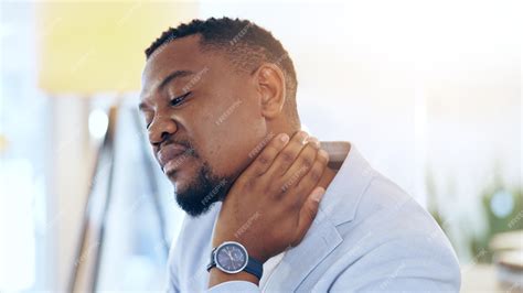 Premium Photo Black Man Neck Pain And Injury At Office In Stress