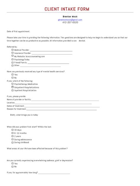 Fillable Online Client Intake Form Brent Docx Fax Email Print Pdffiller