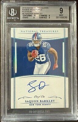 2018 National Treasures Saquon Barkley Rookie Auto Platinum 1 1 BGS 9