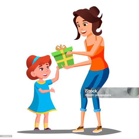 Happy Girl Receives Ts From Parents Vector Isolated Illustration