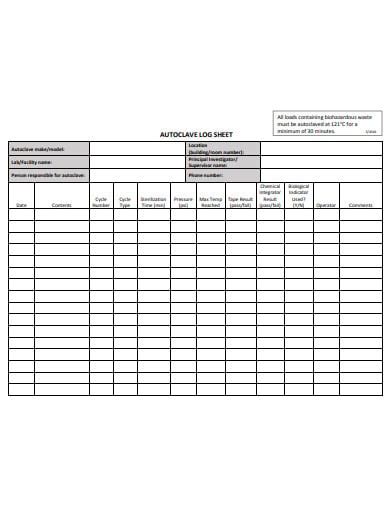 6 Autoclave Log Sheet Templates In Pdf Doc