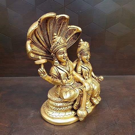 Brass Lord Vishnu And Lakshmi On Snake Or Sheshnag Idol Brass