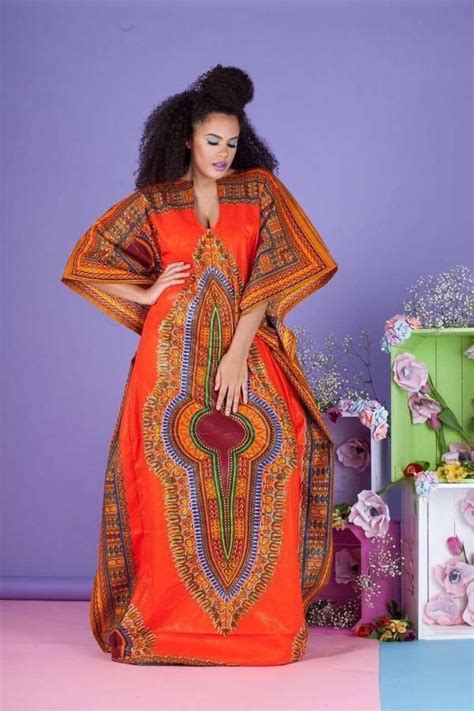 Orange Dashiki Kaftan Max Dress African Attire African Clothing