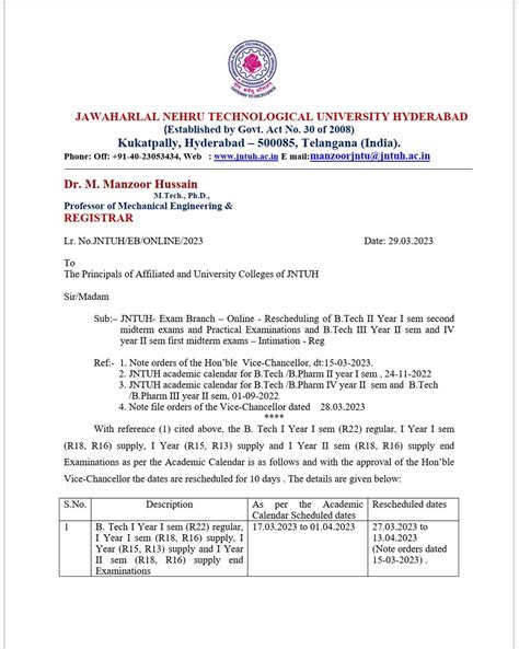 Jntuh Updates On Twitter Rescheduling Of B Tech Ii Year I Sem