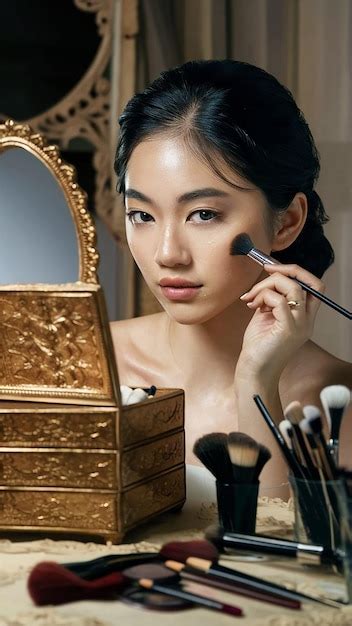 Beautiful Asian Womans Makeup Face Woman Premium Ai Generated Image