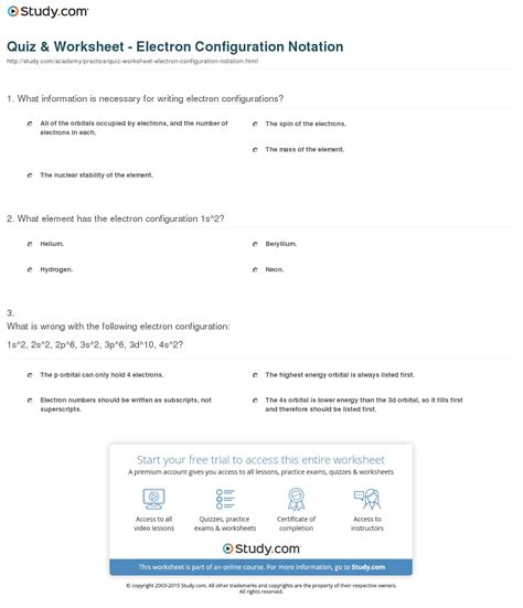 Orbital Notation Worksheets