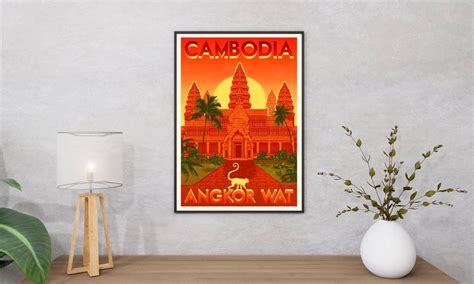 Vintage Travel Posterscambodia Poster Angkor Wat Postertravel Art