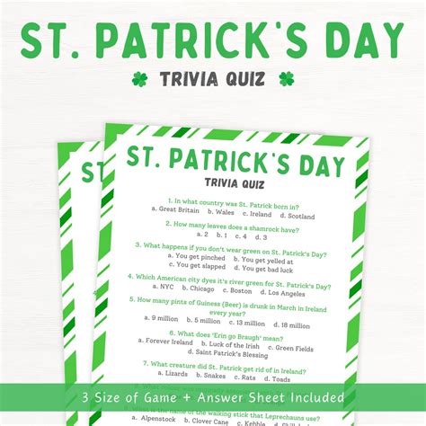 St Patricks Day Games St Patricks Day Trivia Party Game Adult Trivia