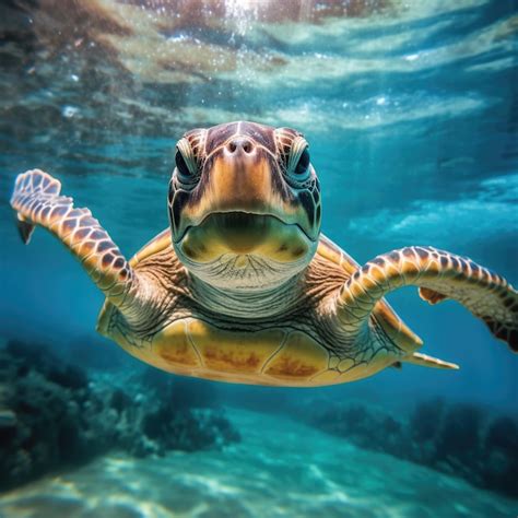 Premium Photo Portrait Of A Happy Sea Turtle Swimming Underwater