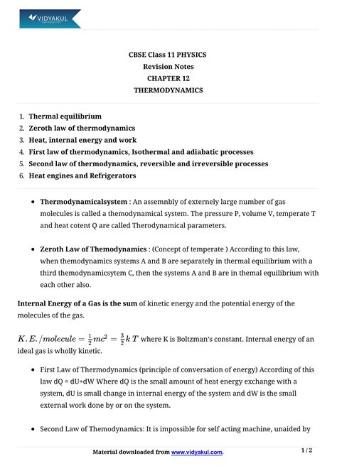 Class 11 Physics Chapter 12 Thermodynamics Notes | Vidyakul