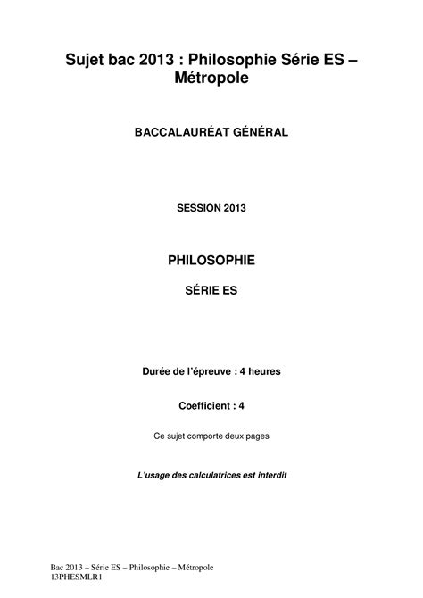 Bac ES Philosophie Métropole 2013 Sujet AlloSchool