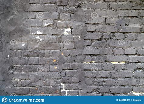 Parede De Tijolos Revestida Com Tinta Cinzenta Escura Com Manchas