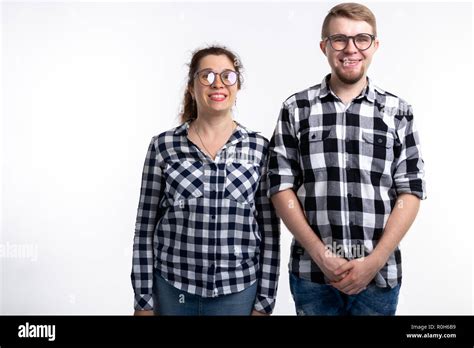 Nerds Geek Bespectacled And Funny People Concept Funny Couple In