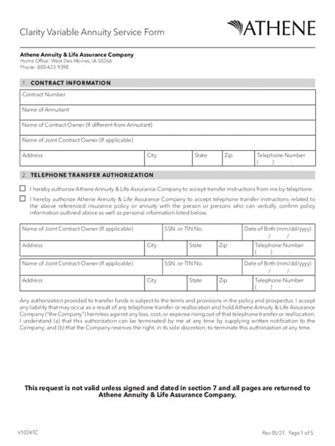 Fillable Online Clarity Variable Annuity Service Form PDF Free