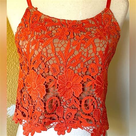 Alice Olivia Tops Alice And Olivia Orange Lace With Nude Undershirt Poshmark