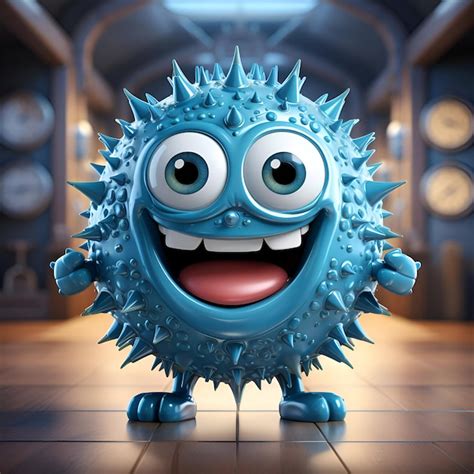 Cartoon Character Of Virus With Blue Eyes D Illustration Premium Ai