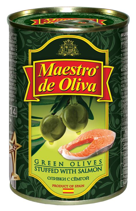 Оливки с сёмгой Maestro de Oliva 314 мл. ж/б (12 банок в упаковке)