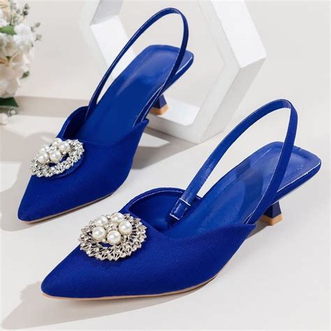 Faux Pearls Decor Slingback Sandals Rhinestone High Heels Sandals