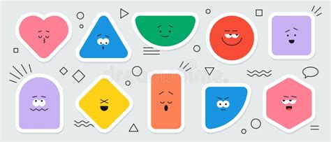 Geometric Shapes For Kids Set Of Cute Funny Different Bright Emoji