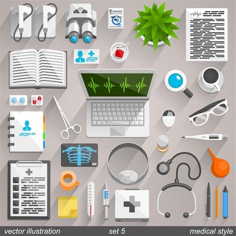 Premium Vector | Vector medical style icons. set 5 illustration art